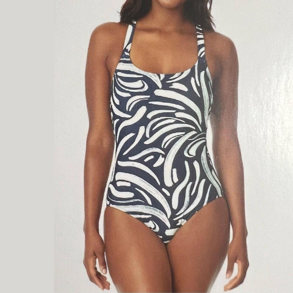 Hurley Womens Navy Blue & White Abstract Zebra Print One Piece Swimsuit Size XXL